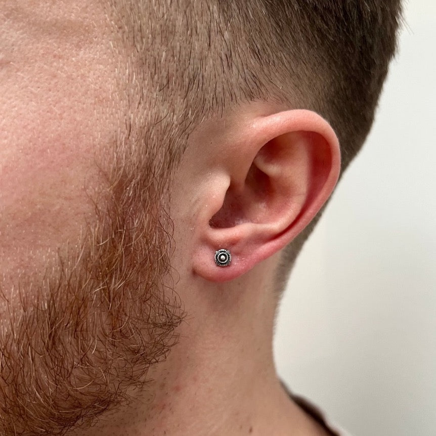 Silver Compass Stud Earring - Mens Silver Earrings - By Twistedpendant