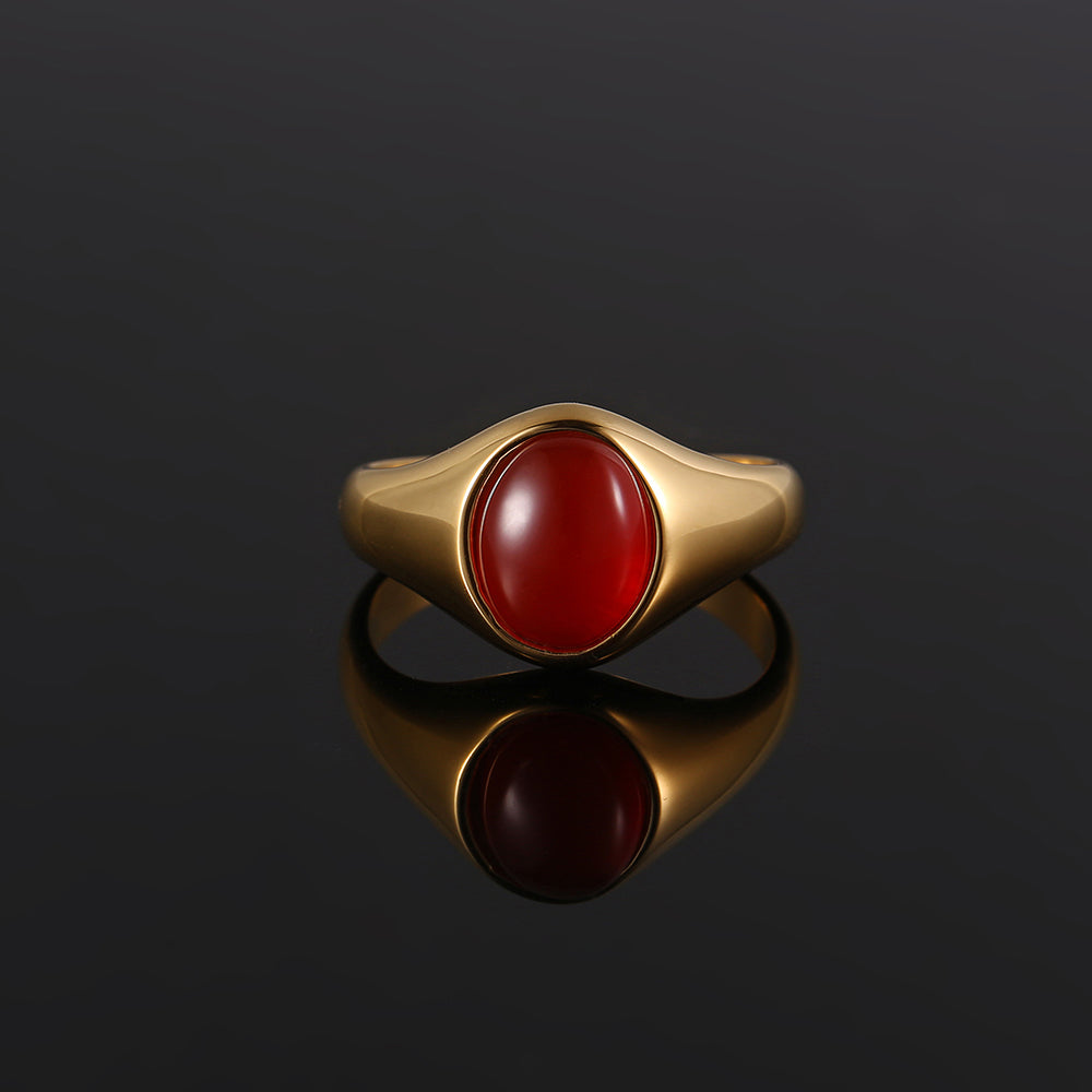 Red Agate Signet Ring - Gold