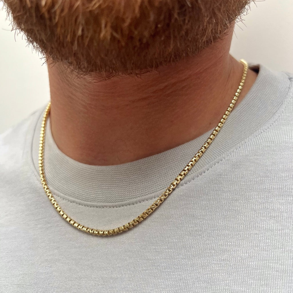18K Gold Box Cut Chain, Thin Gold Chain Necklace For Men - By Twistedpendant