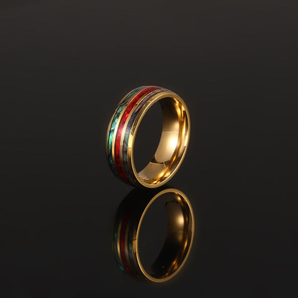 18K Gold Red Opal Band Ring - Mens Gold Band Rings - By Twistedpendant