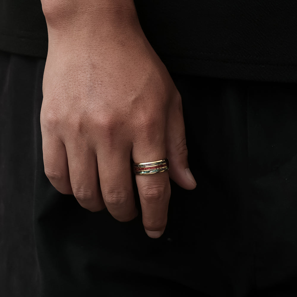 18K Gold Red Opal Band Ring - Mens Gold Band Rings - By Twistedpendant