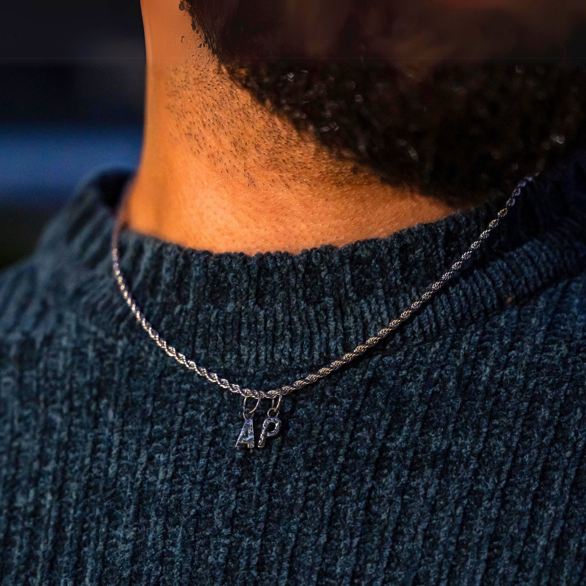 Mens Initial Necklace - Silver Name Monogram Necklace - By Twistedpendant