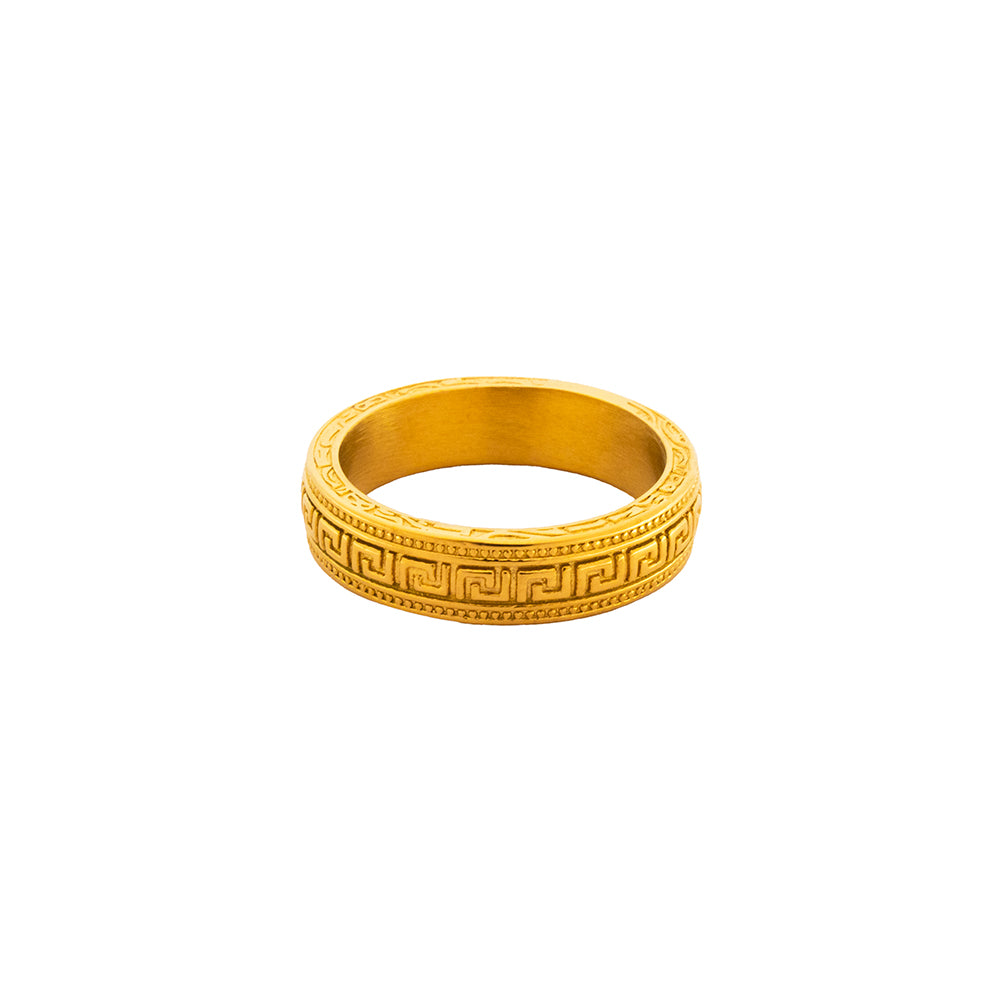 Kosmos Ring - Gold | Greek Key Band Ring For Men - By Twistedpendant
