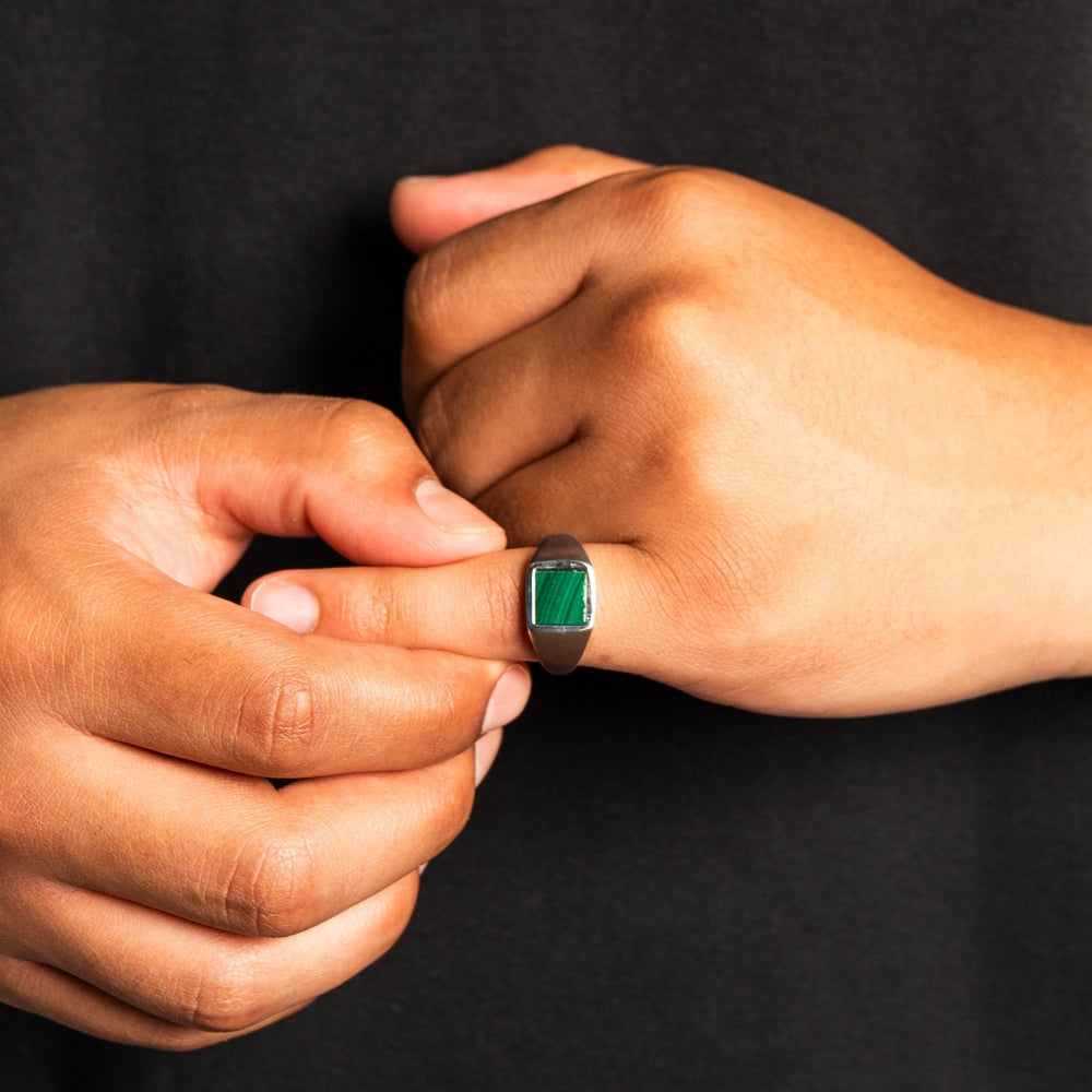 Square Malachite Ring - Silver