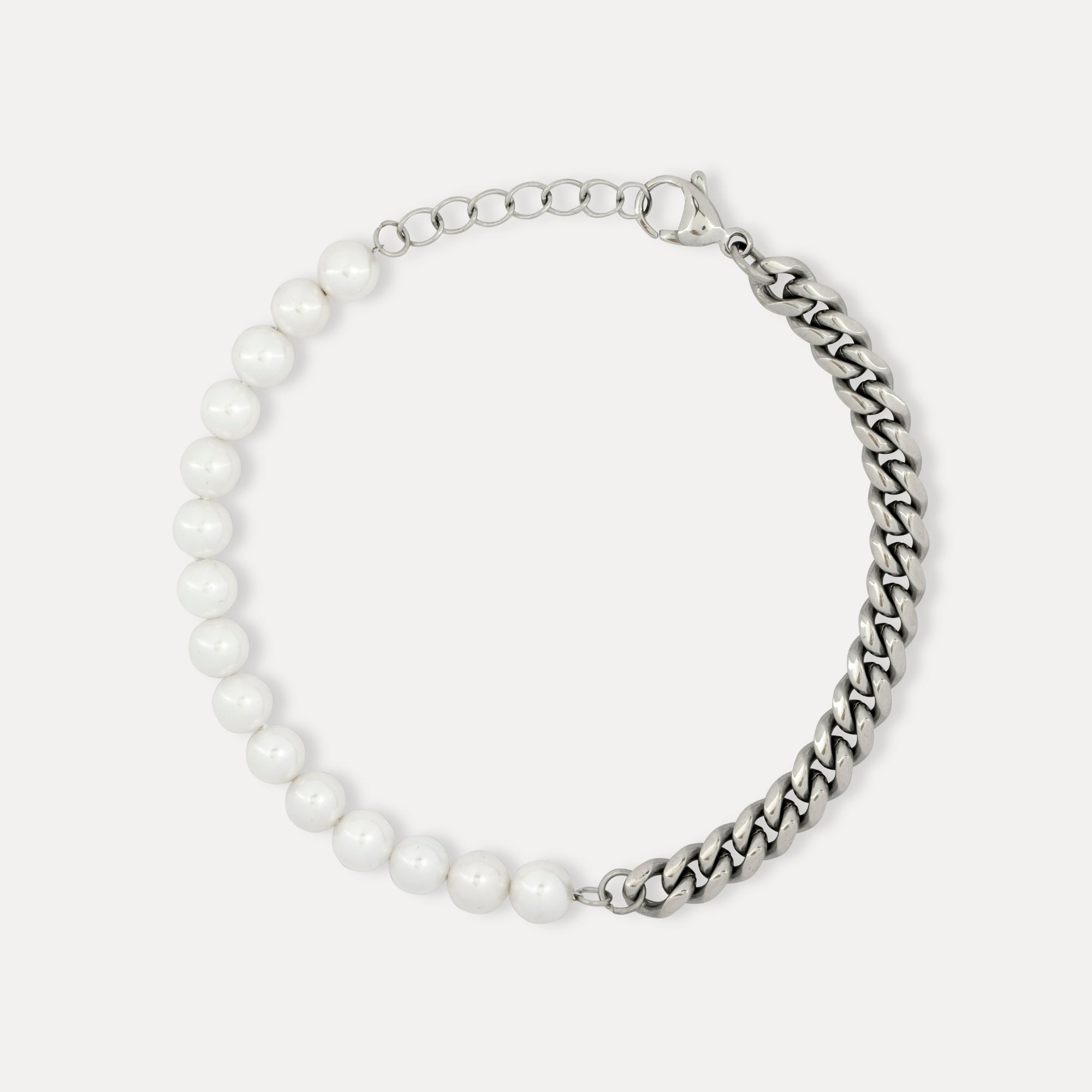 Pearl Cuban Bracelet - Silver