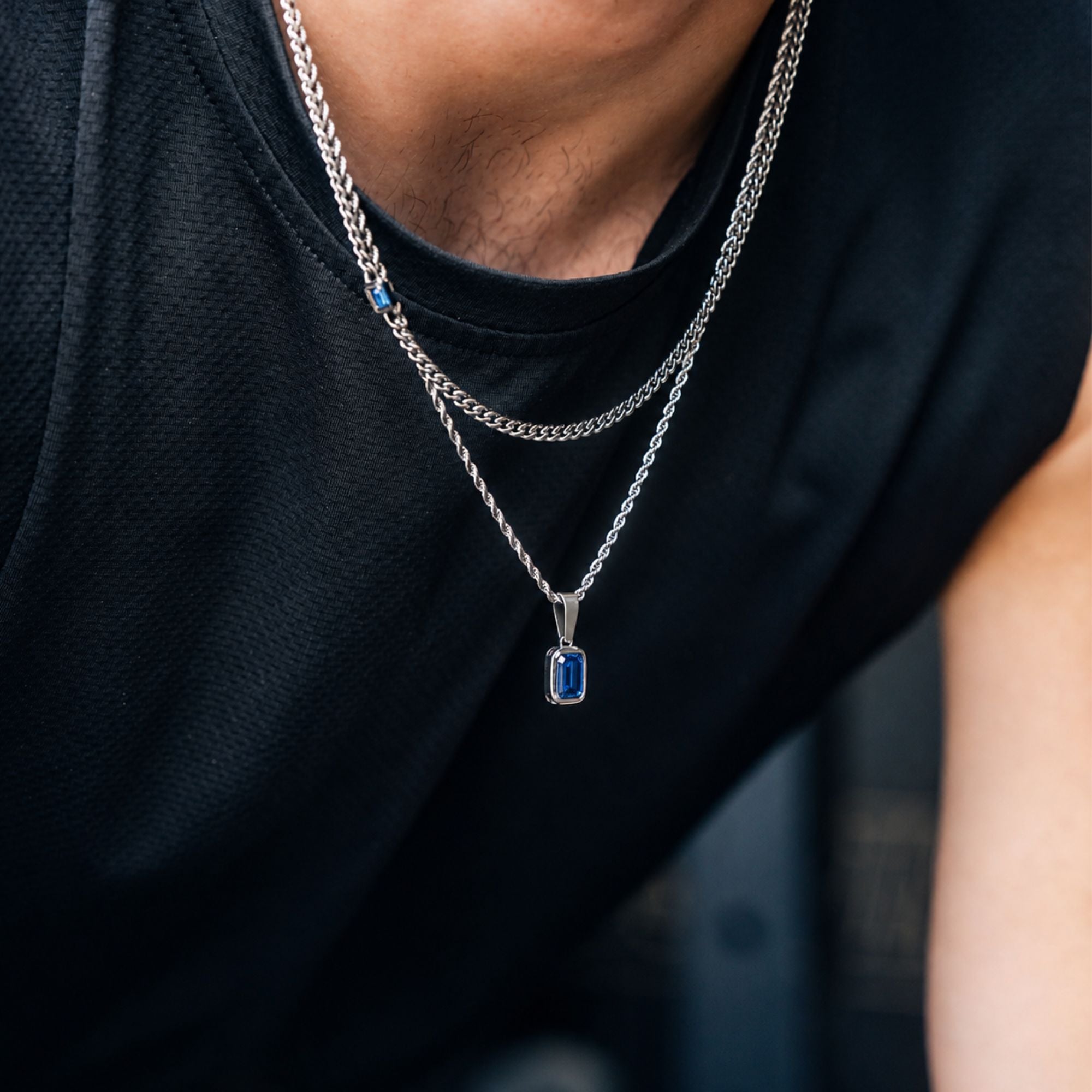 Sapphire Stone Pendant - Silver