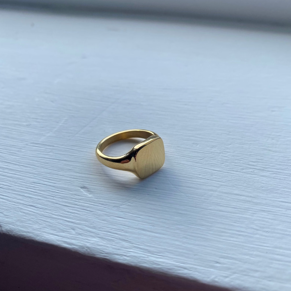 Gold Square Signet Ring - Mens Gold Rings - By Twistedpendant