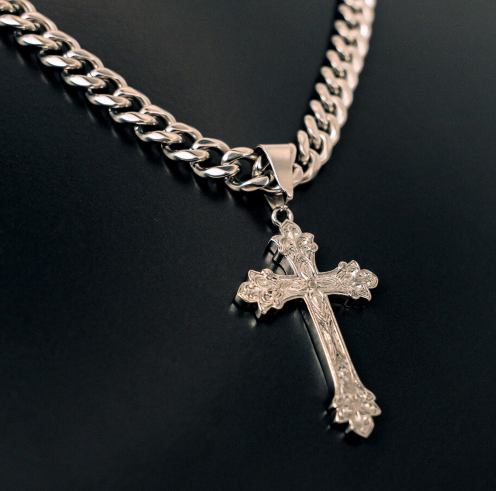 Vintage Cross X 8MM Cuban - Silver