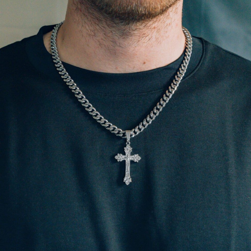 Vintage Cross X 8MM Cuban - Silver