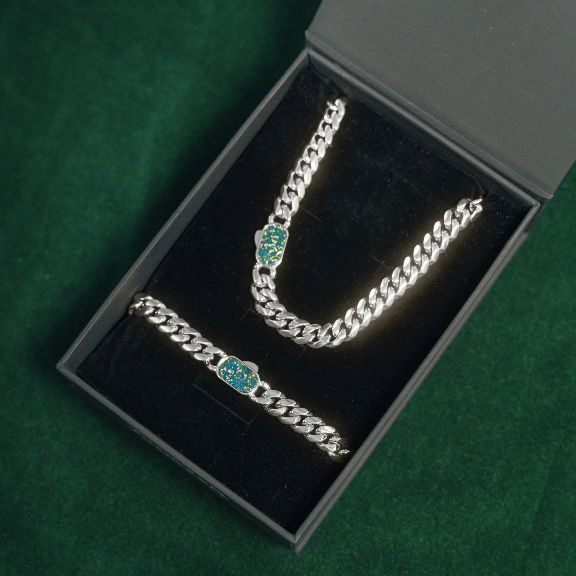 Opal Thick Cuban Chain (8MM) - Silver