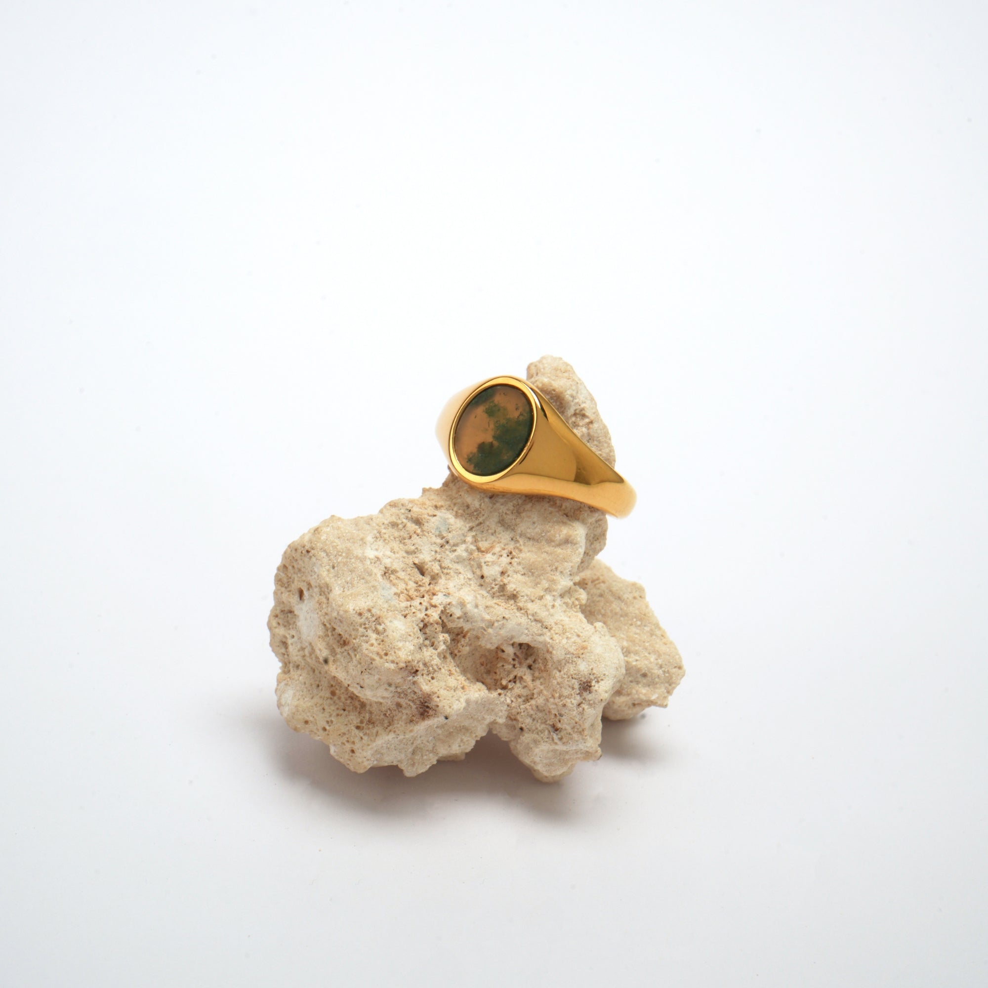 Moss Agate Signet Ring - Gold