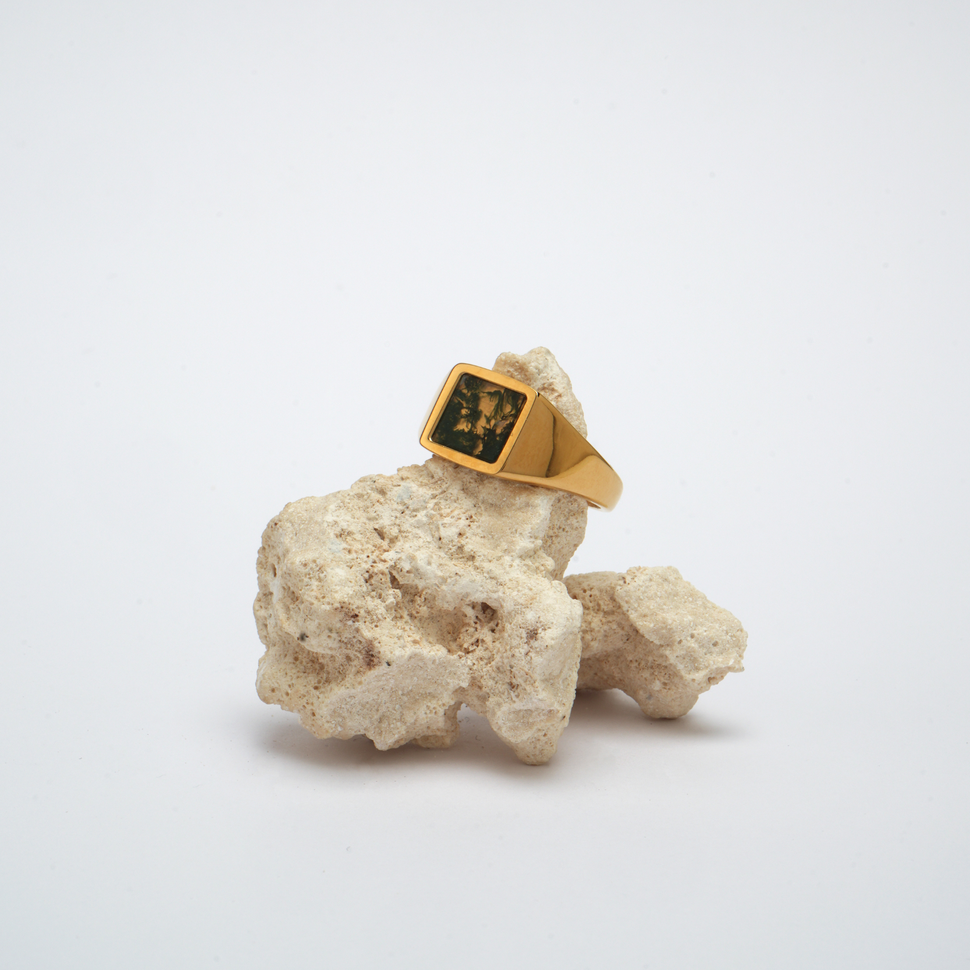 Square Moss Agate Ring - Gold