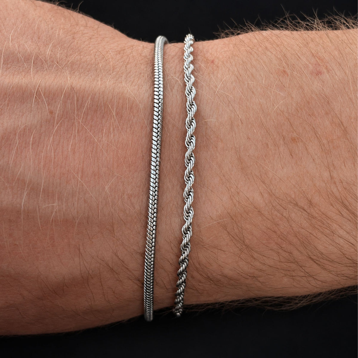 Silver Rope + Snake Stack Bracelet