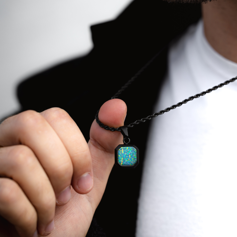 Green Opal Pendant - Mens Black Necklace With Opal | Twistedpendant