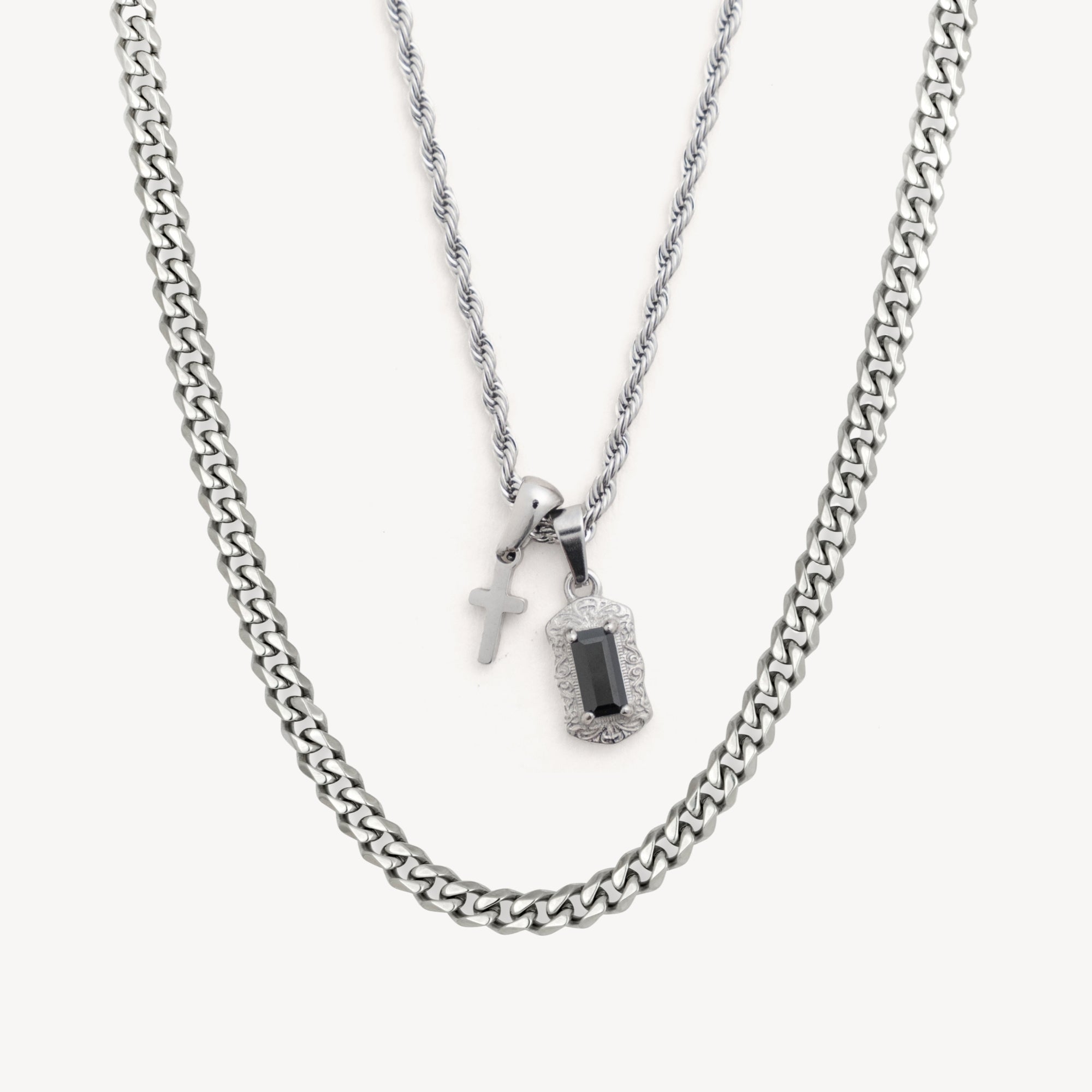 Dual Pendant Layered Set - Silver