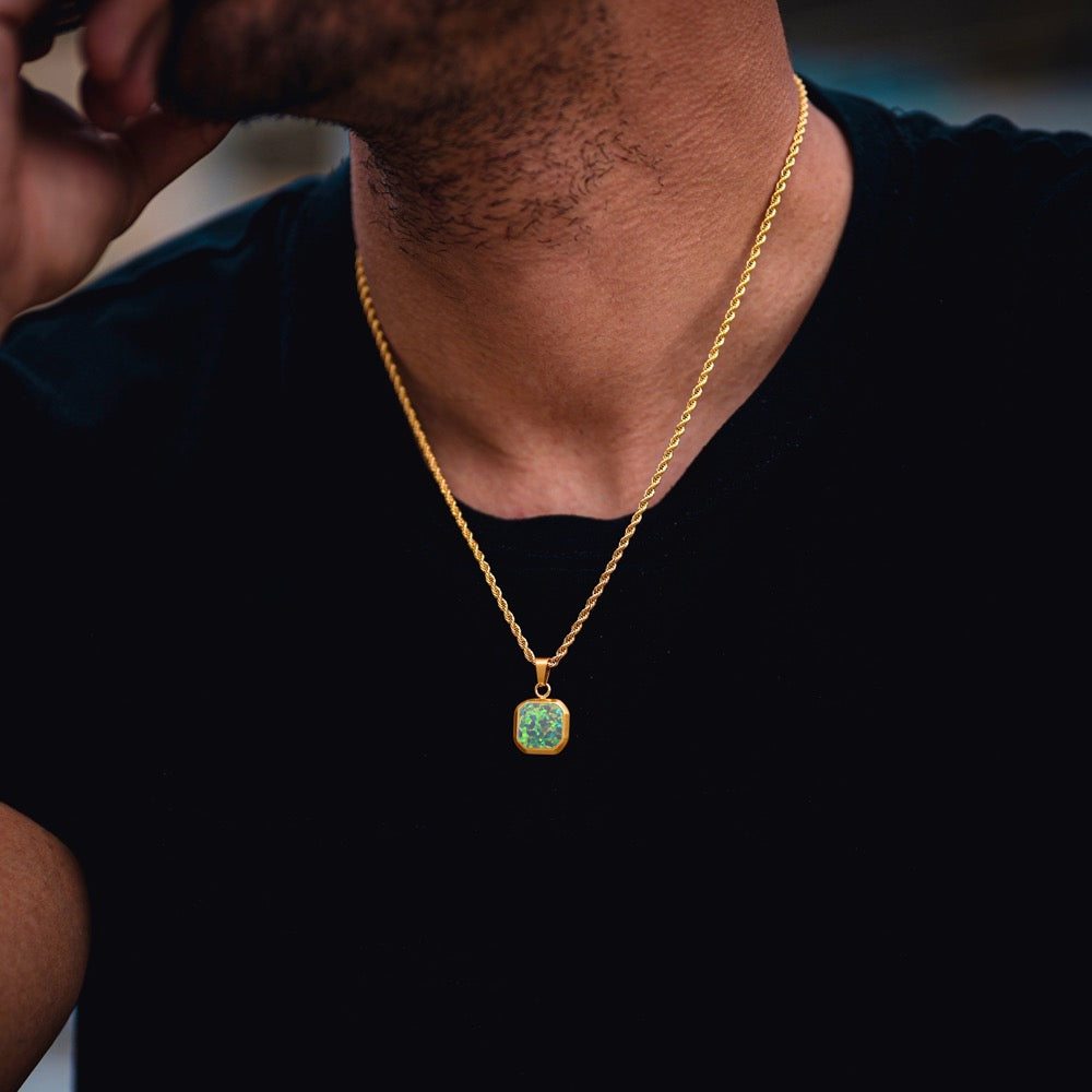 Gold Opal Pendant Necklace For Men | Twistedpendant