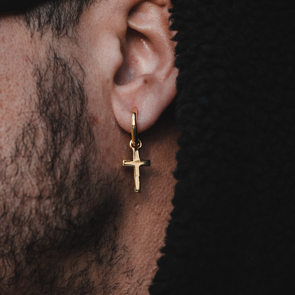 14k Gold Cross Dangle Earring - Mens Earrings | Twistedpendant