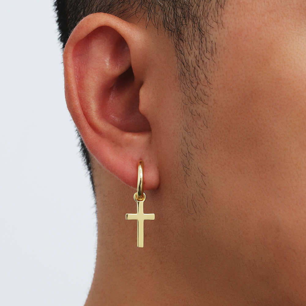 14k Gold Cross Dangle Earring - Mens Earrings | Twistedpendant