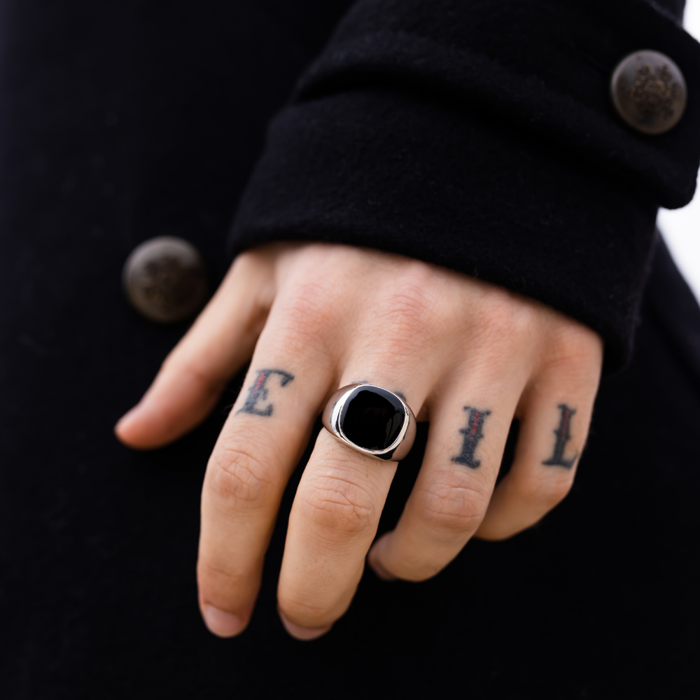 Black Polished Signet Ring - Silver | Mens Silver Ring | Twistedpendant
