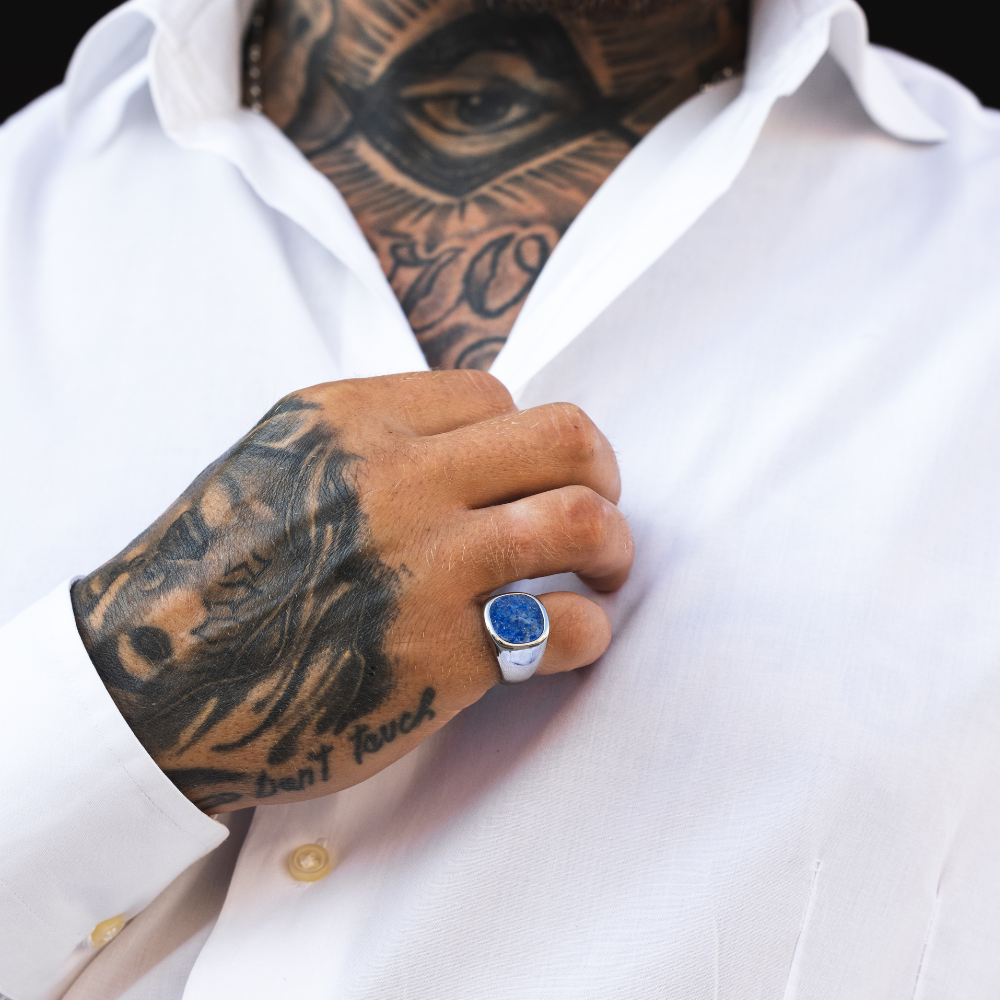 18K Gold Signet Ring, Lapis Lazuli Ring - Mens Ring | By Twistedpendant