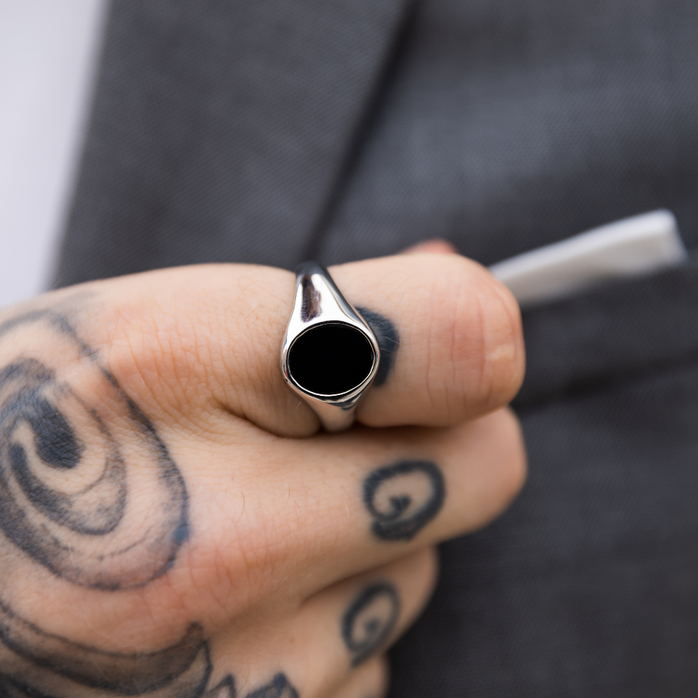 Onyx signet Ring Men - Mens Silver Singet Rings - By Twistedpendant