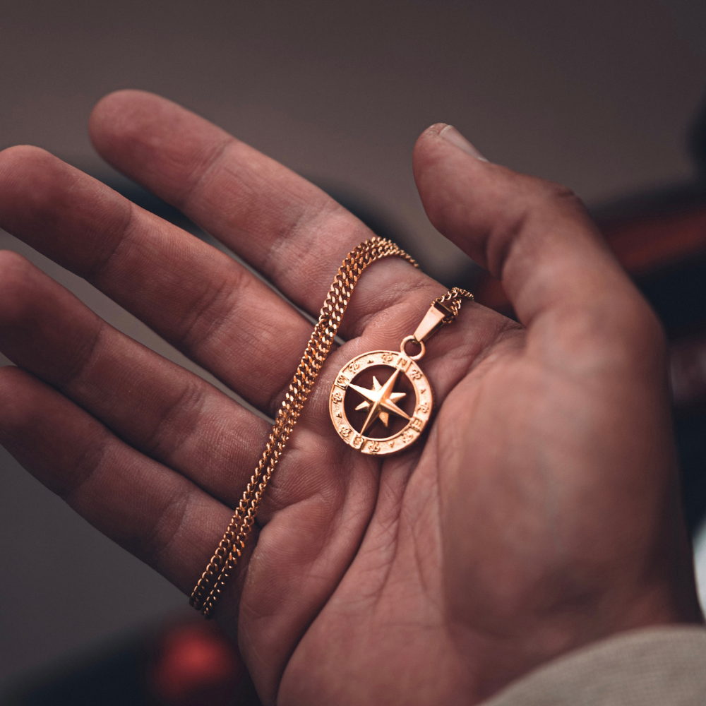 North Star Compass - Gold Pendant Necklace For Men By Twistedpendant