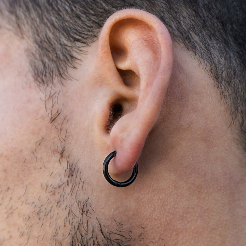 Black 14mm Hoop Earrings For Men - Mens Huggie Hoops By Twistedpendant