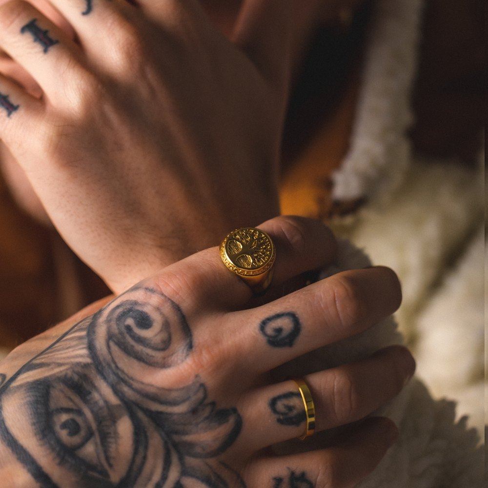Large Gold Tree Of Life Signet Ring - Mens Signet Ring By Twistedpendant