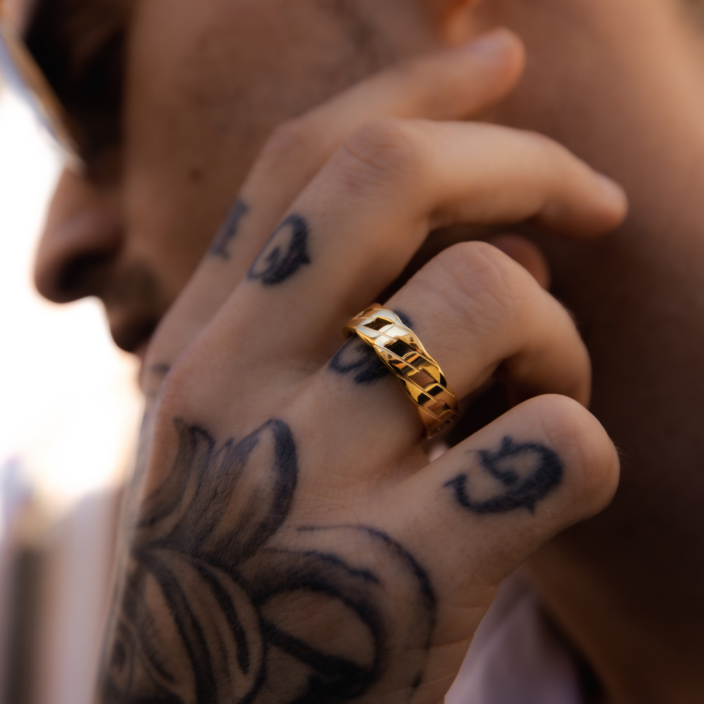 Mens Gold Cuban Ring | Shop Gold Band Rings for Men - By Twistedpendant