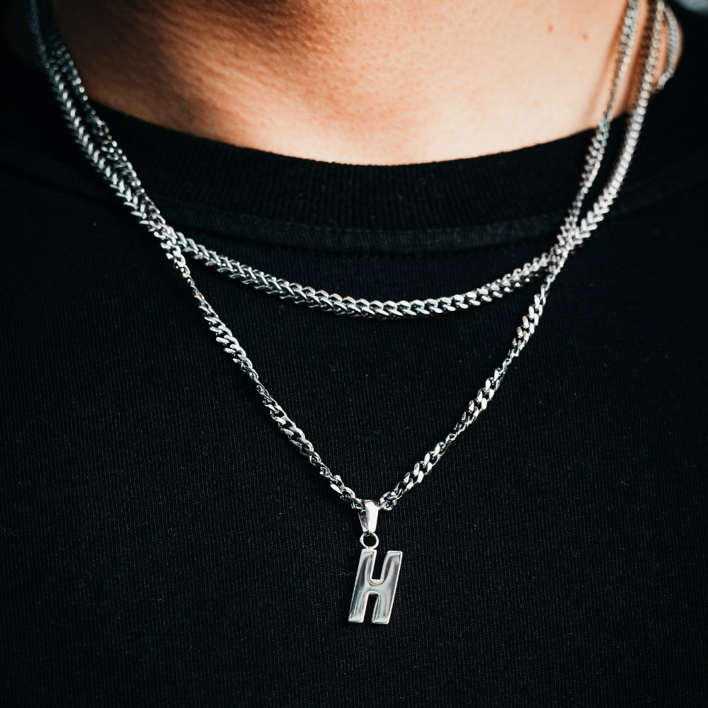 Silver Initial Letter Necklace - Personalised Initial Necklace for Men - By Twistedpendant