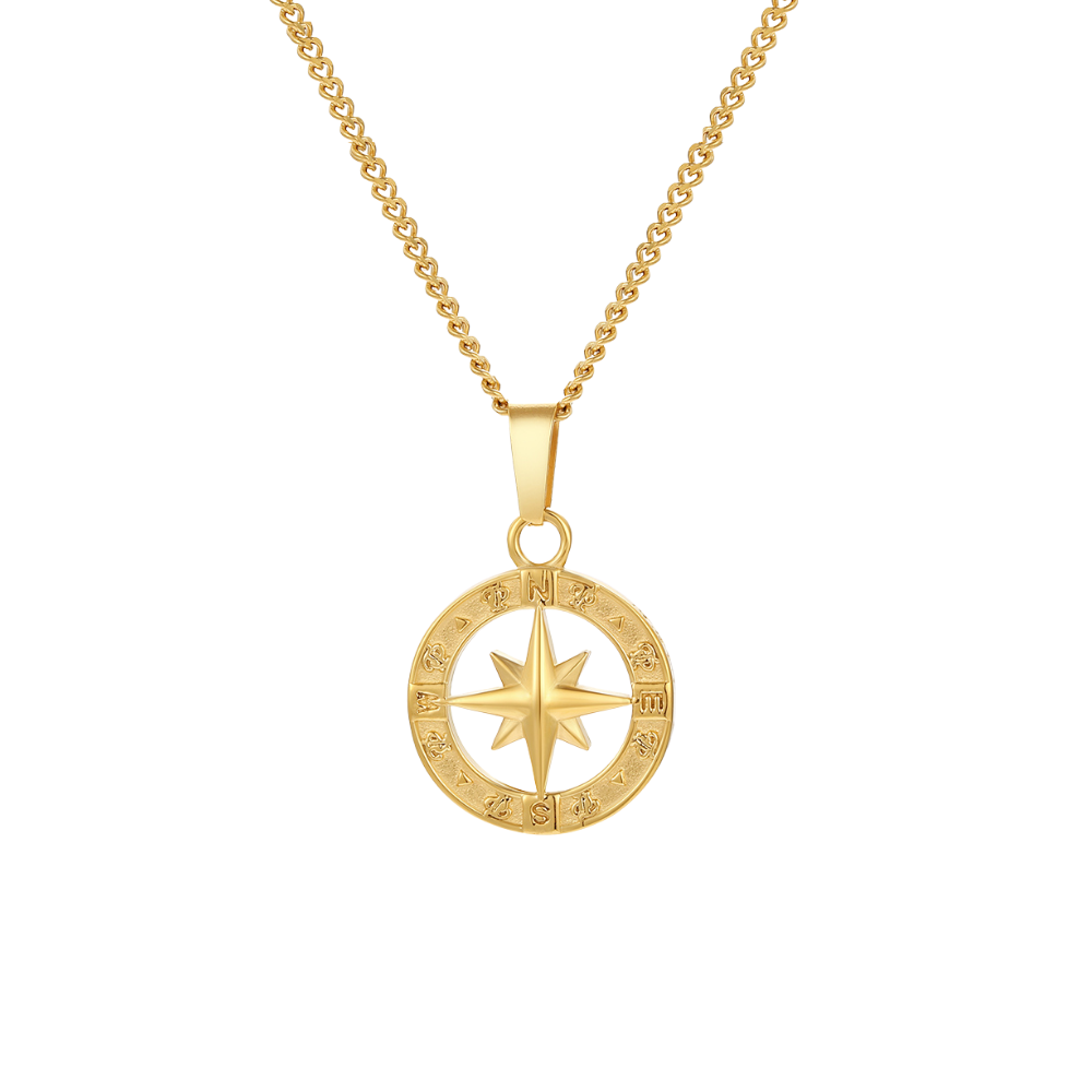 North Star Compass Gold Pendant Necklace For Men By Twistedpendant