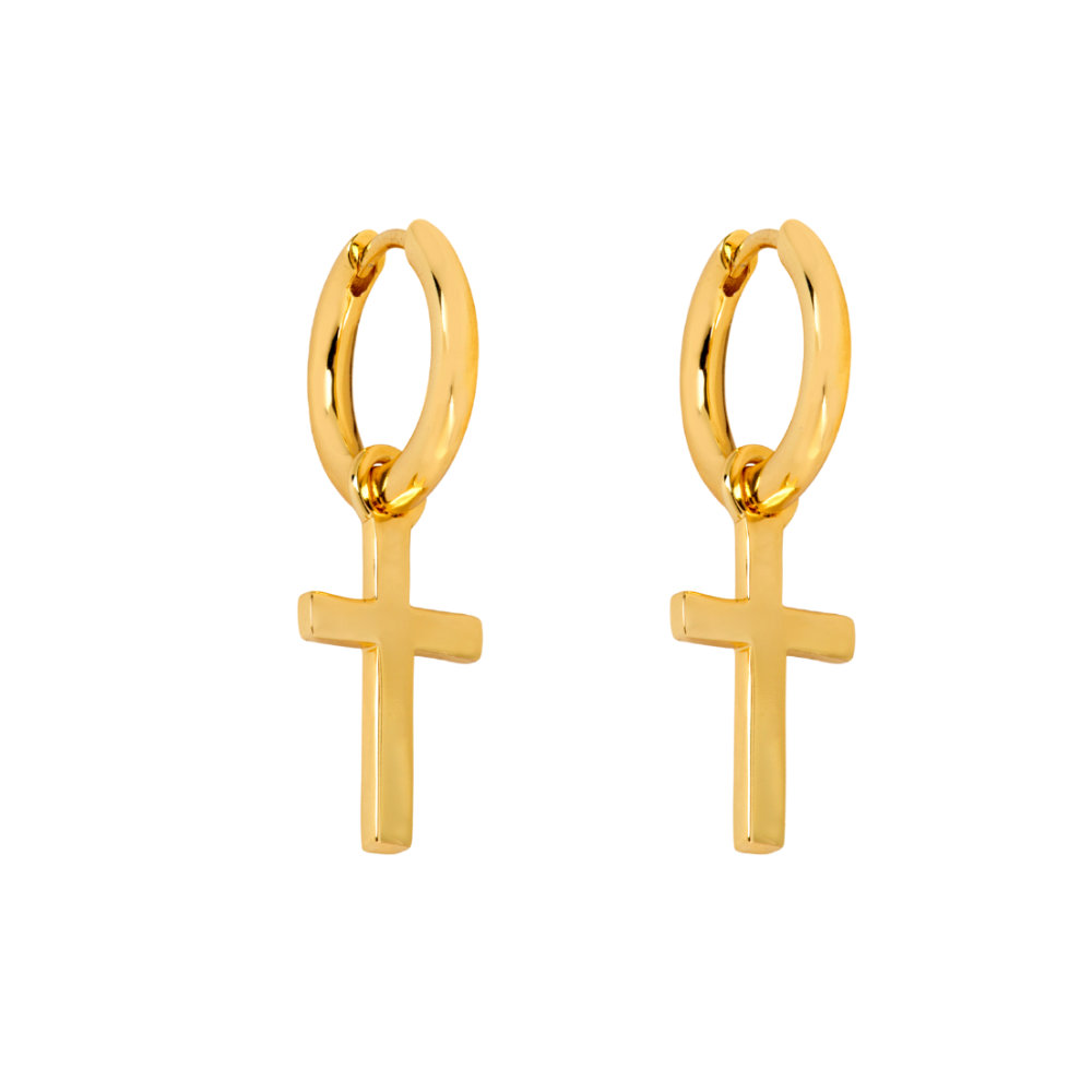 14k Gold Cross Dangle Earring - Mens Earrings | Twistedpendant