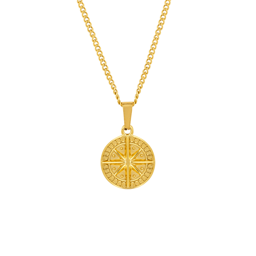 Mini Gold Compass Pendant Necklace - Men's Gold Necklace | Twistedpendant