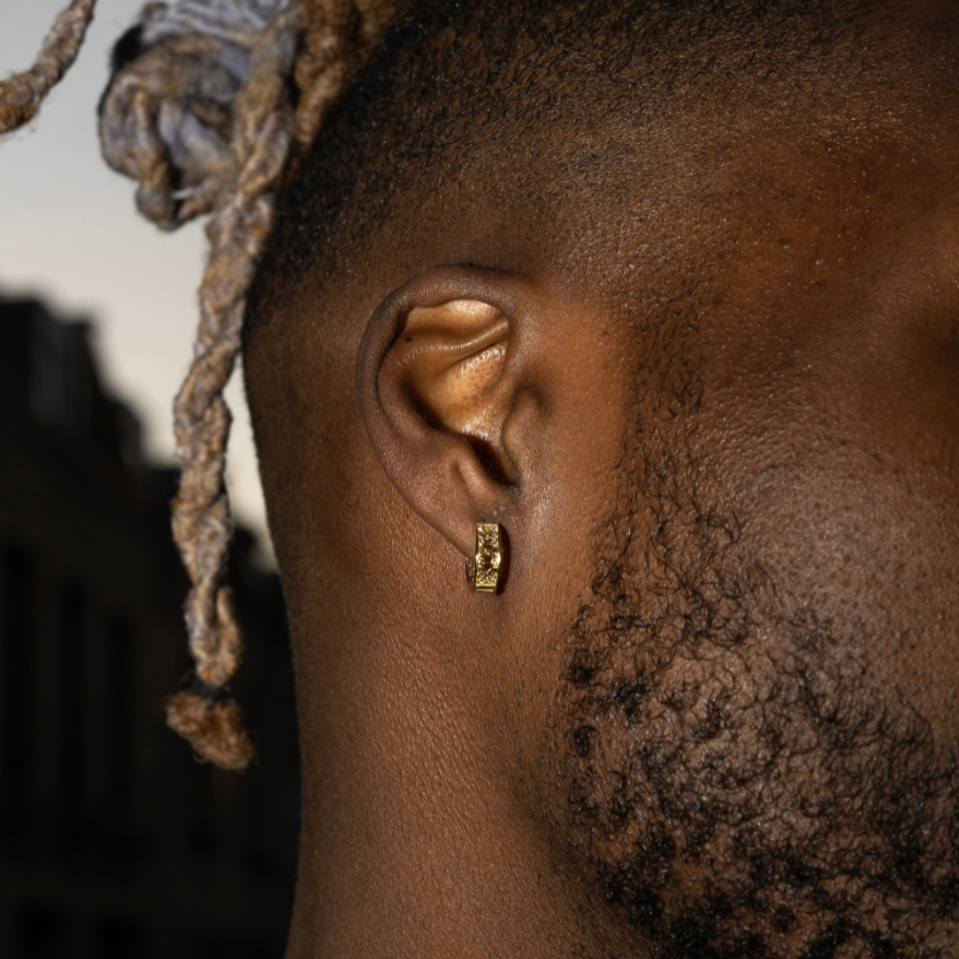 Vintage Gold Patterned Hoop Earrings - Mens Earrings By Twistedpendant