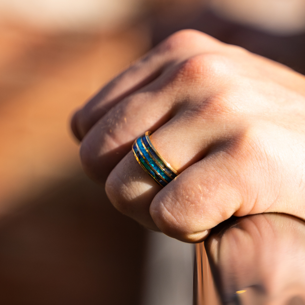 Silver Fire Opal Band Ring - Mens Silver Band Rings - By Twistedpendant