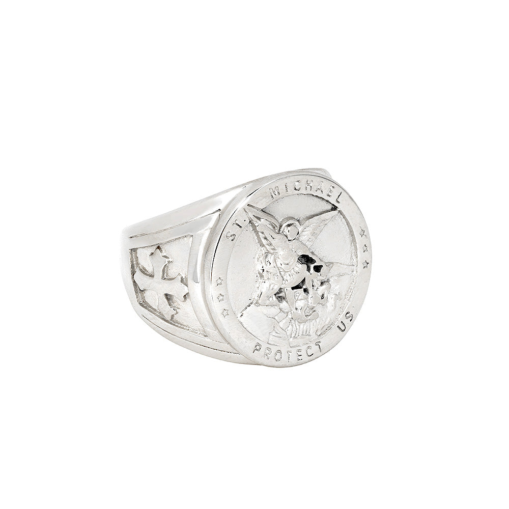 Men's Silver Ring - Buy St Michael Silver Signet Rings | Twistedpendant