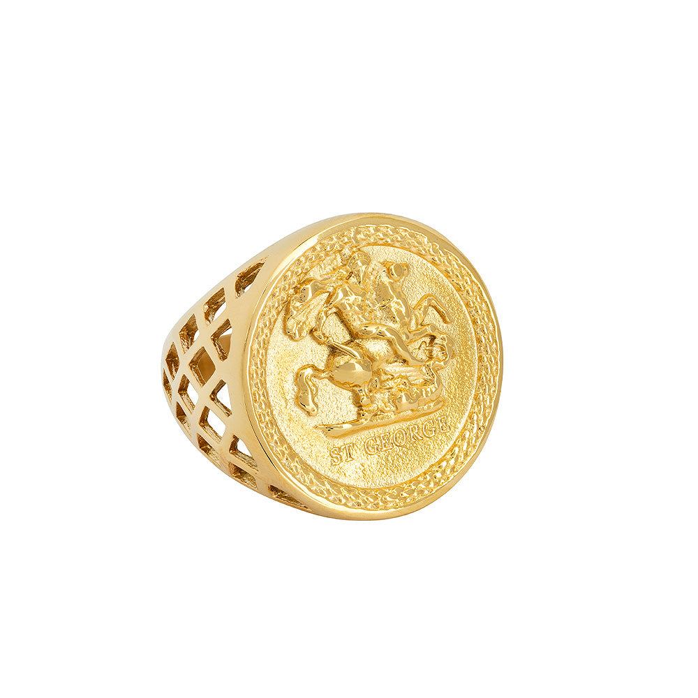 Men's Gold St George Ring - Buy Gold Sovereign Rings | Twistedpendant