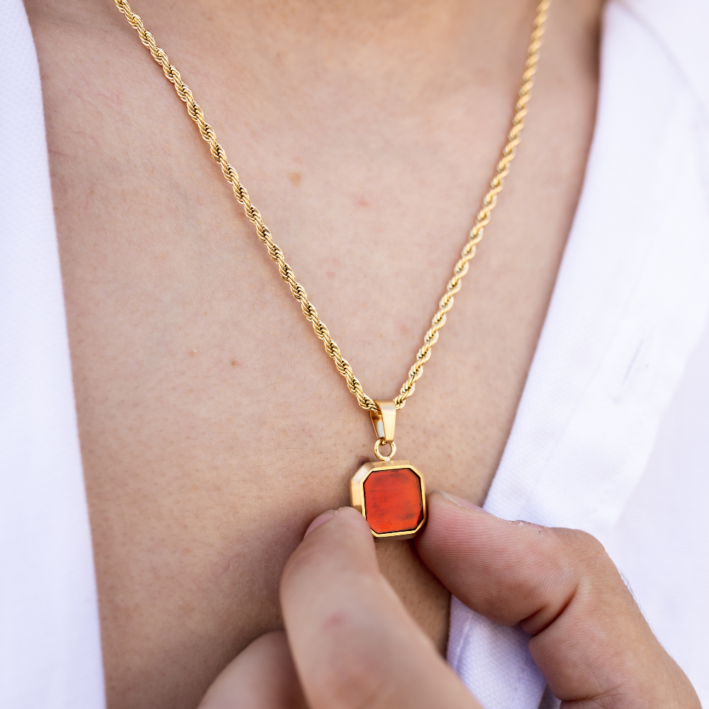 Red & Gold Onyx Pendant - Gemstone Necklace For Men | Twistedpendant