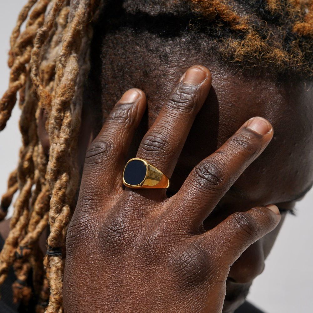 Large Gold Signet Ring, Black Onyx Ring - Mens Ring | By Twistedpendant