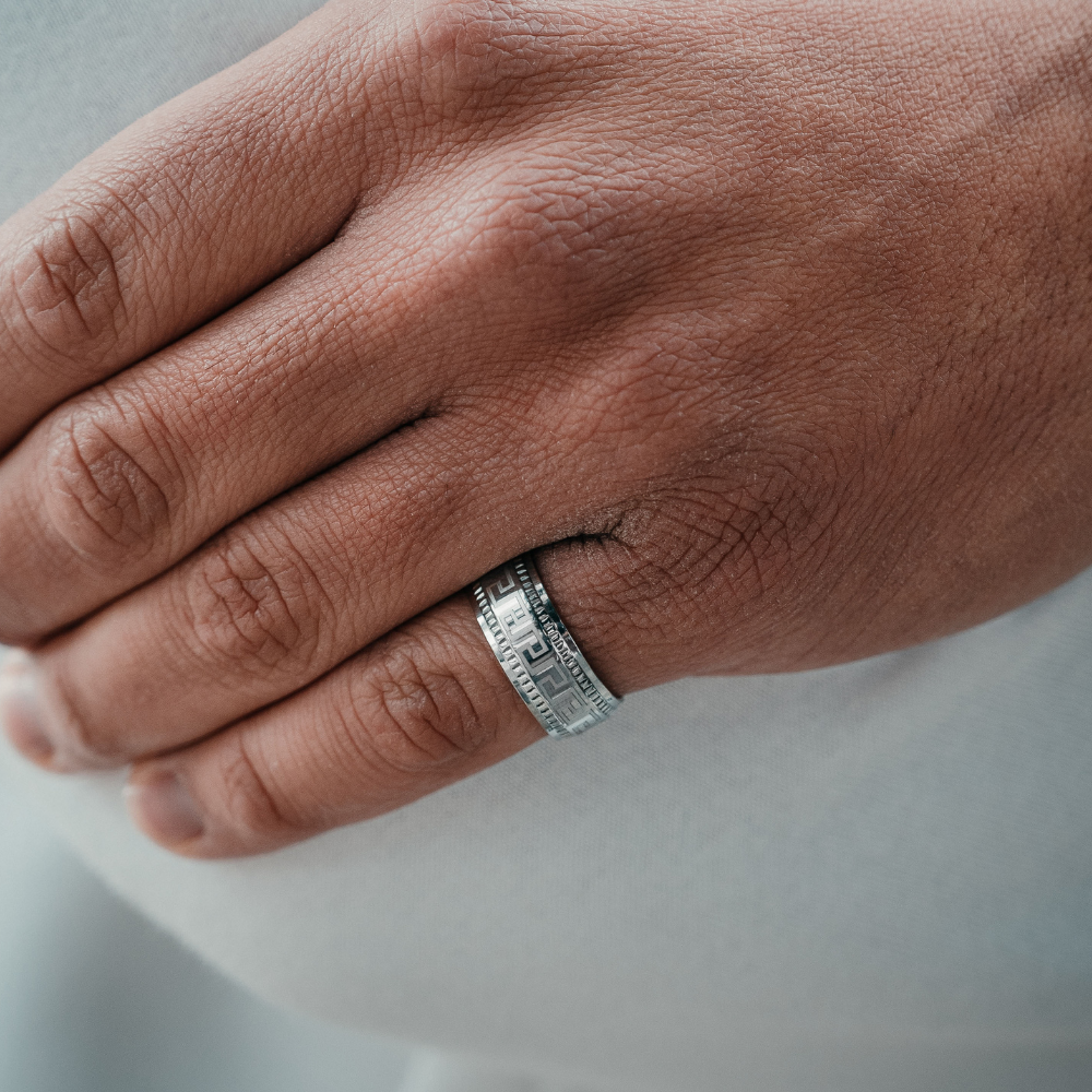 Mens Greek Band Ring Silver