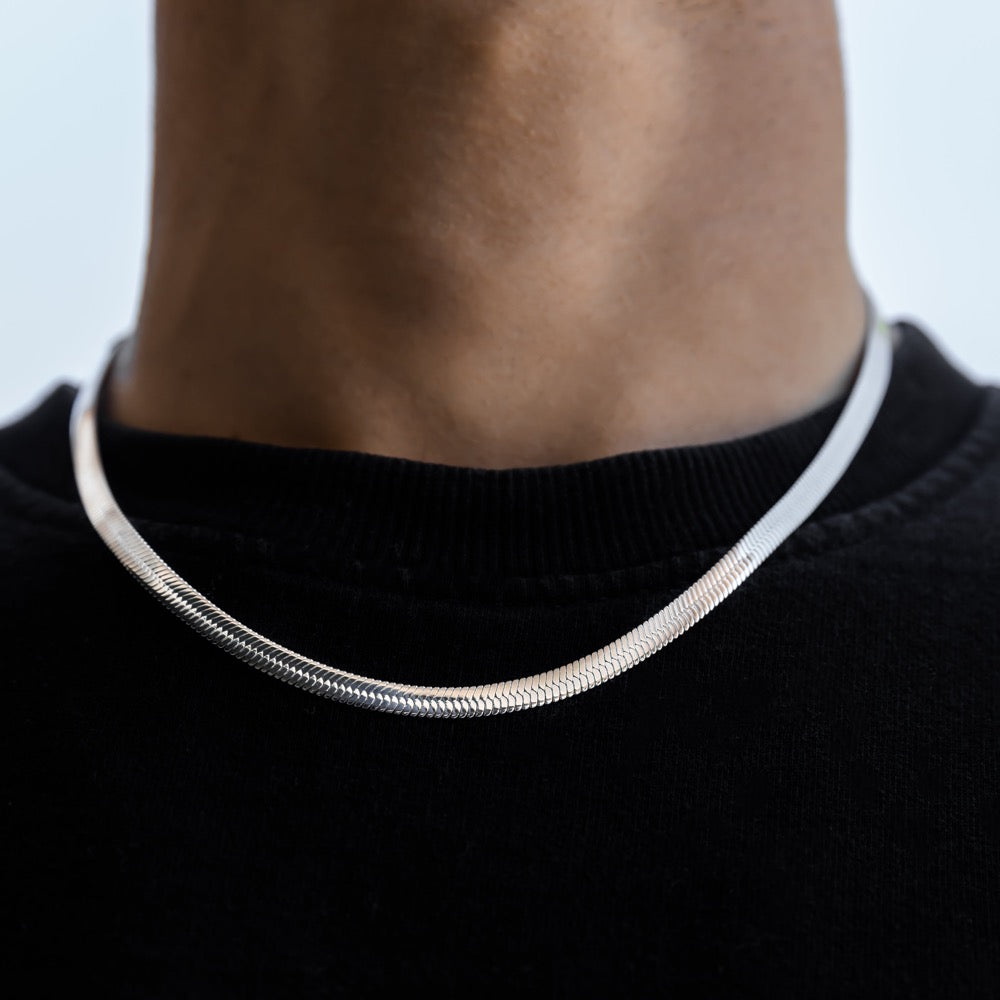 Mens Silver Flat Snake Chain - Silver Snake Necklace Chain