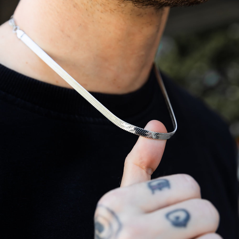 Mens Silver Flat Snake Chain - Silver Snake Necklace Chain | Twistedpendant
