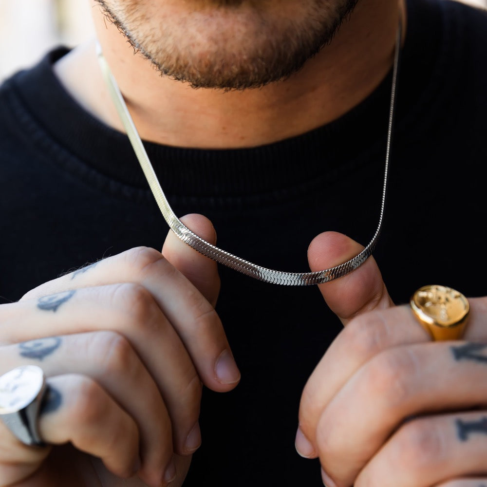 Mens Silver Flat Snake Chain - Silver Snake Necklace Chain | Twistedpendant
