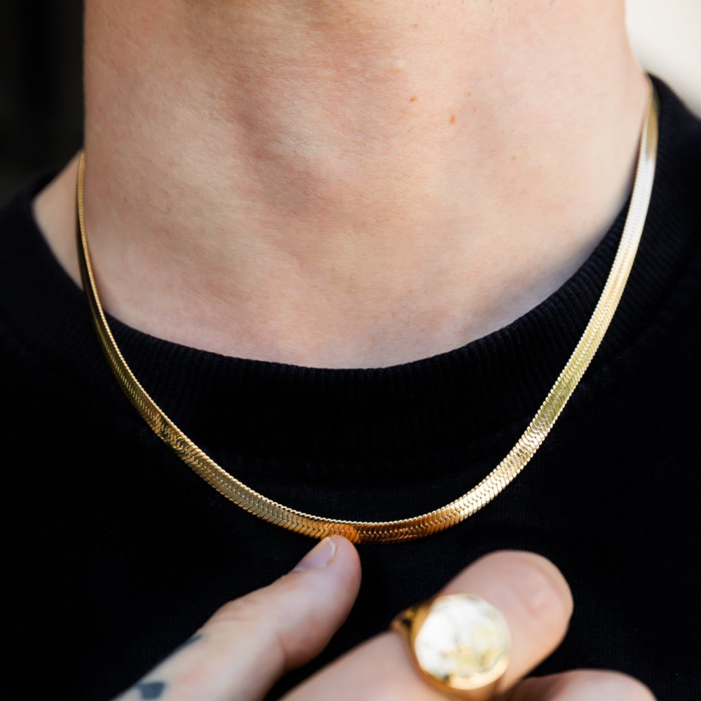 Mens Gold Flat Snake Chain - Gold Snake Necklace Chain