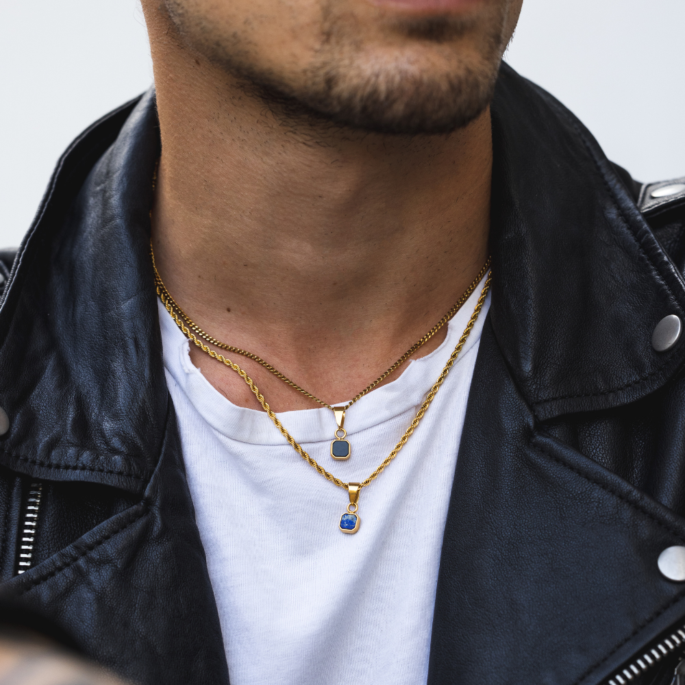Mini Lapis Lazuli Pendant | Gold Necklace For Men - By Twistedpendant