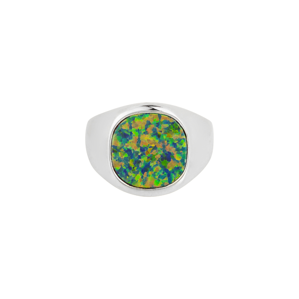 Large Silver Signet Ring, Green Opal Ring - Mens Ring | By Twistedpendant