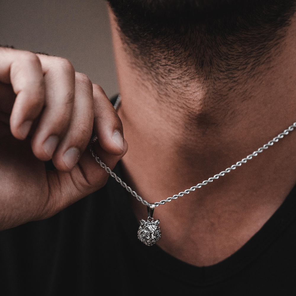Mini Silver Tiger Pendant Necklace - Men's Silver Necklaces | Twistedpendant