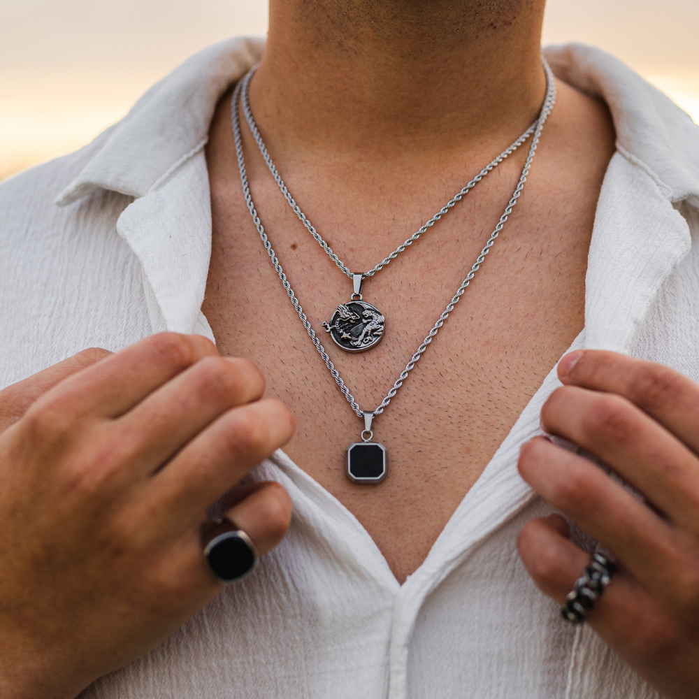 Black & Silver Onyx Pendant | Mens Neckalces | Twistedpendant