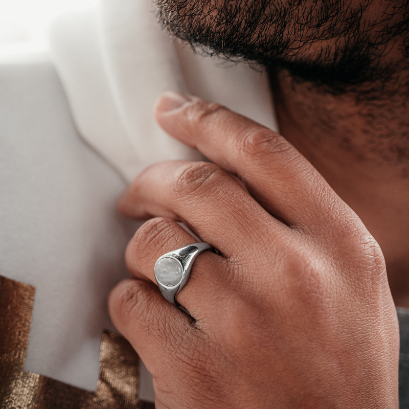 Silver Rose Quartz Signet Ring - Mens Rings | By Twistedpendant