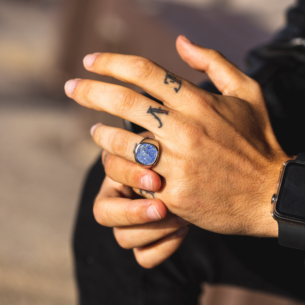 Silver Signet Ring, Lapis Lazuli Ring - Mens Ring | By Twistedpendant